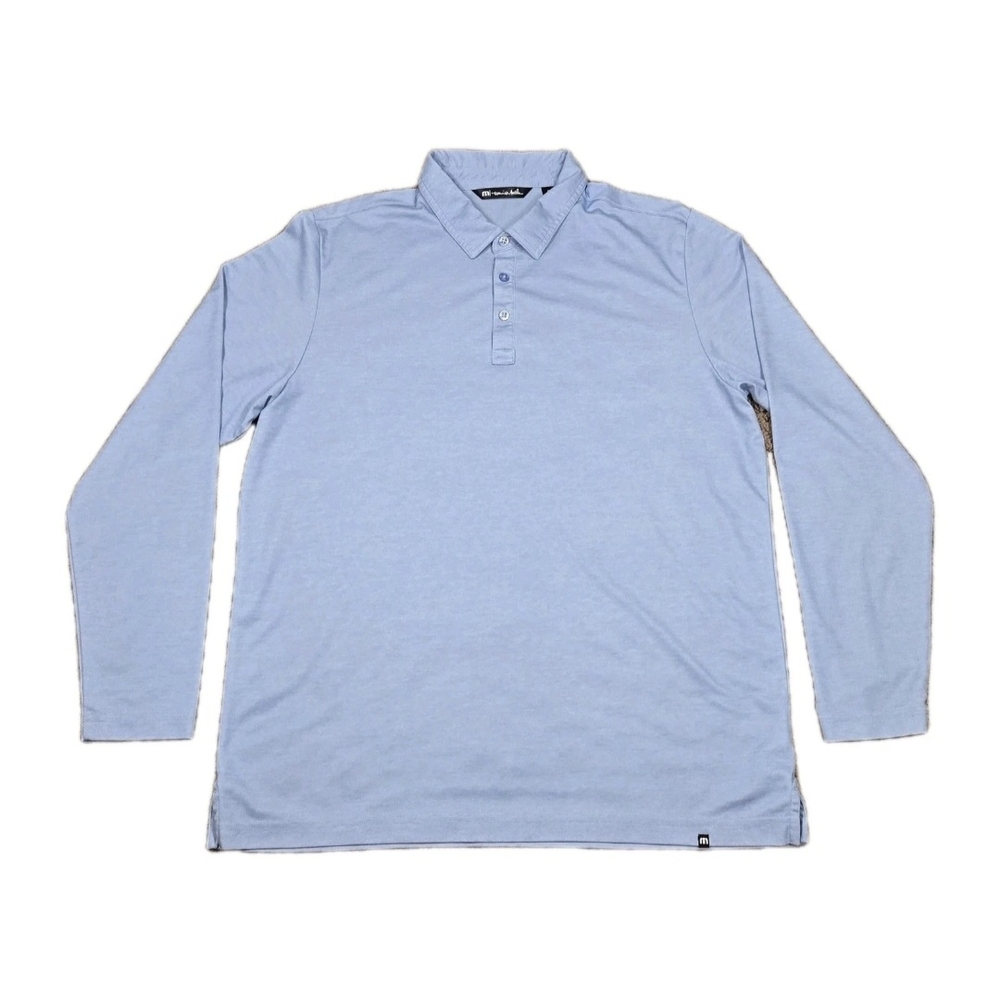 Travis Mathew Mens Size XL Long Sleeve Blue Performance Shirt W/Labeled Buttons